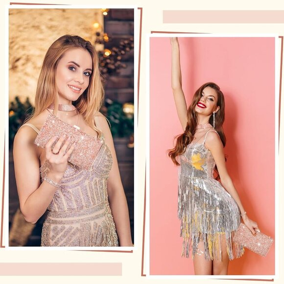 Women Rhinestone Clutch Bag Jewelry Set Rose Gold Evening Party Accessories - Picture 4 of 7